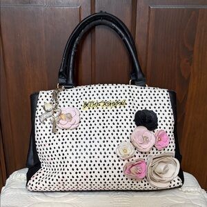 Betsey Johnson Black and White Polka Dot Floral Tote - Rehab Opportunity!